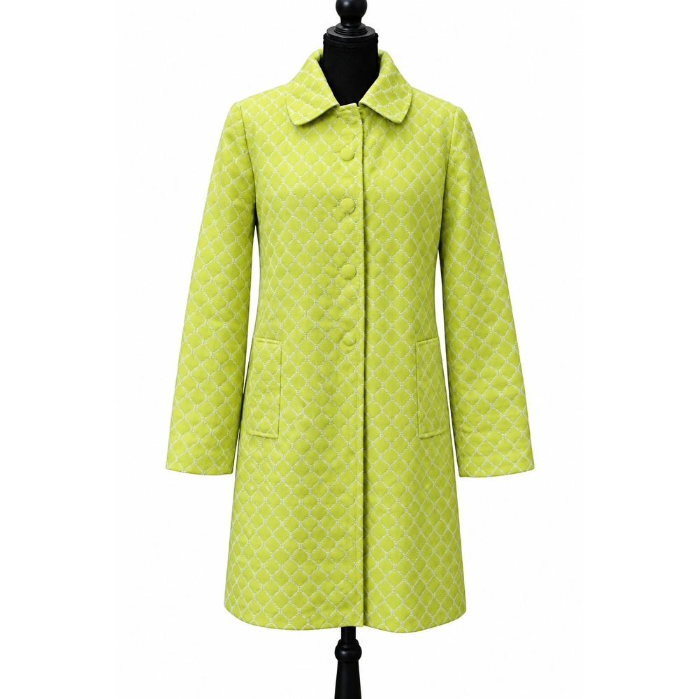 Merona Geometric Trellis Print Trench Coat Women Large Lime Green